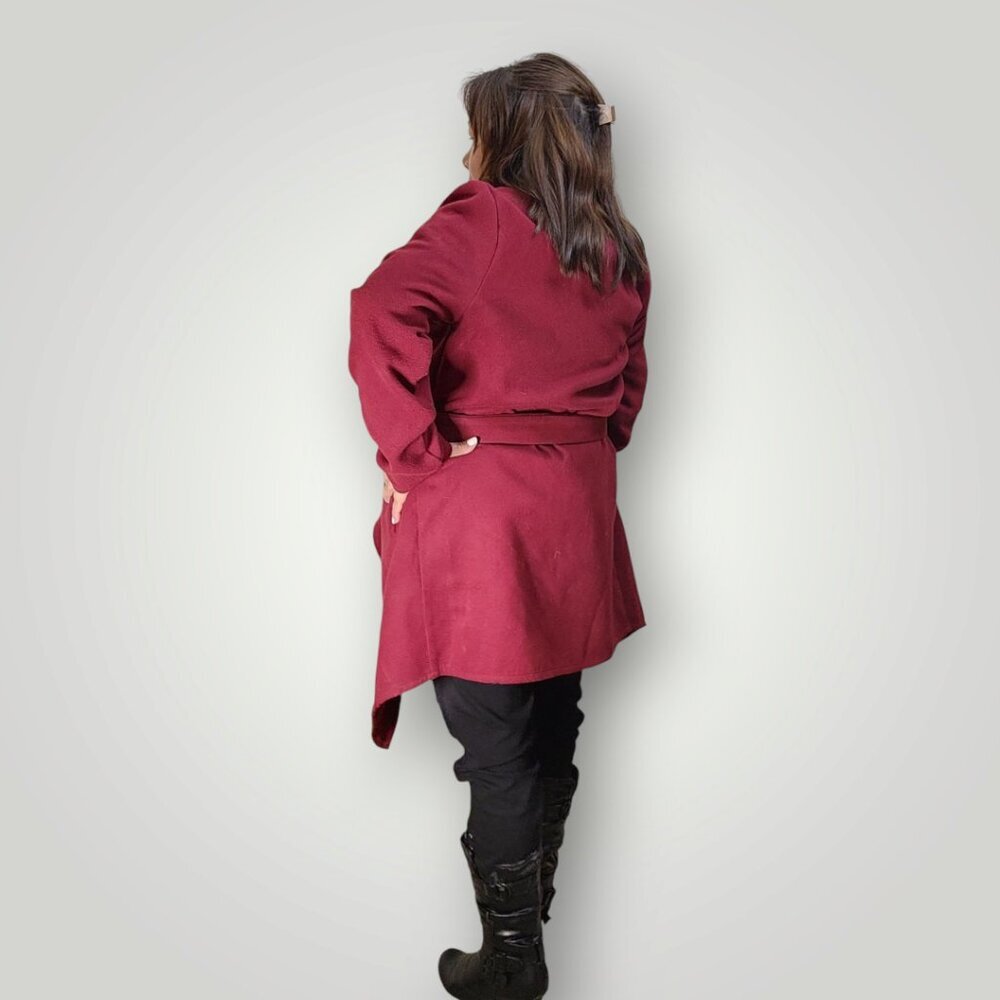 Revamped Red Wrap Style Trench Coat Wide Collar Waterfall Lapel Women's Medium - Picture 5 of 8